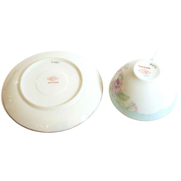 Aci Tea Cup & Saucer Set Porcelain Pansy Flower Hand Painted Signed Doris Frere - Picture 5 of 6